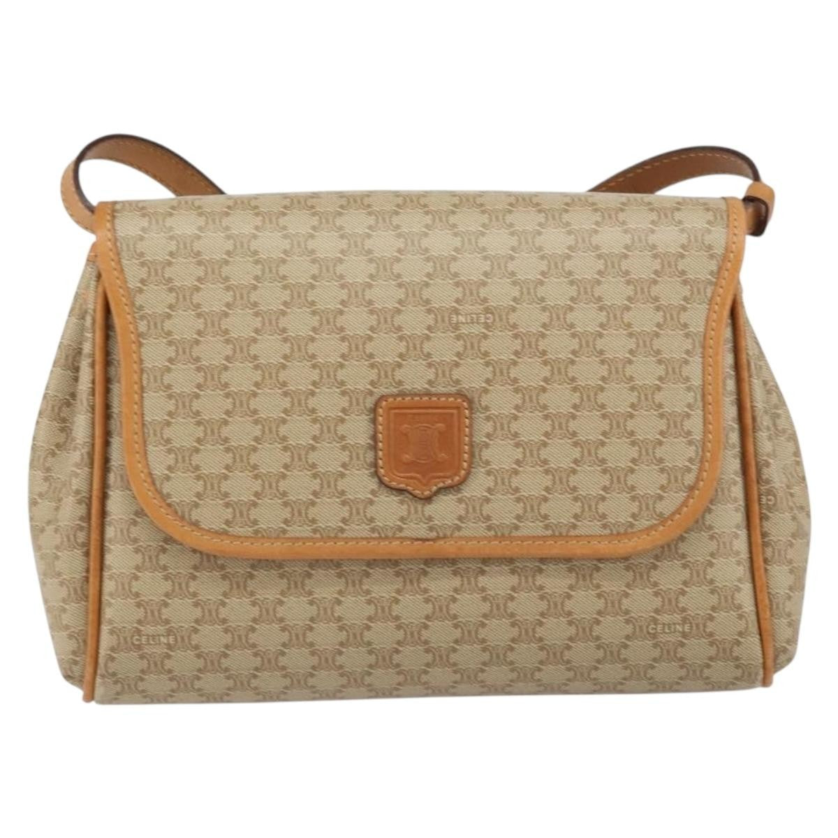Celine Vintage Macadam Shoulder Bag Canvas And Leather Beige Canvas Shoulder Bag Bag