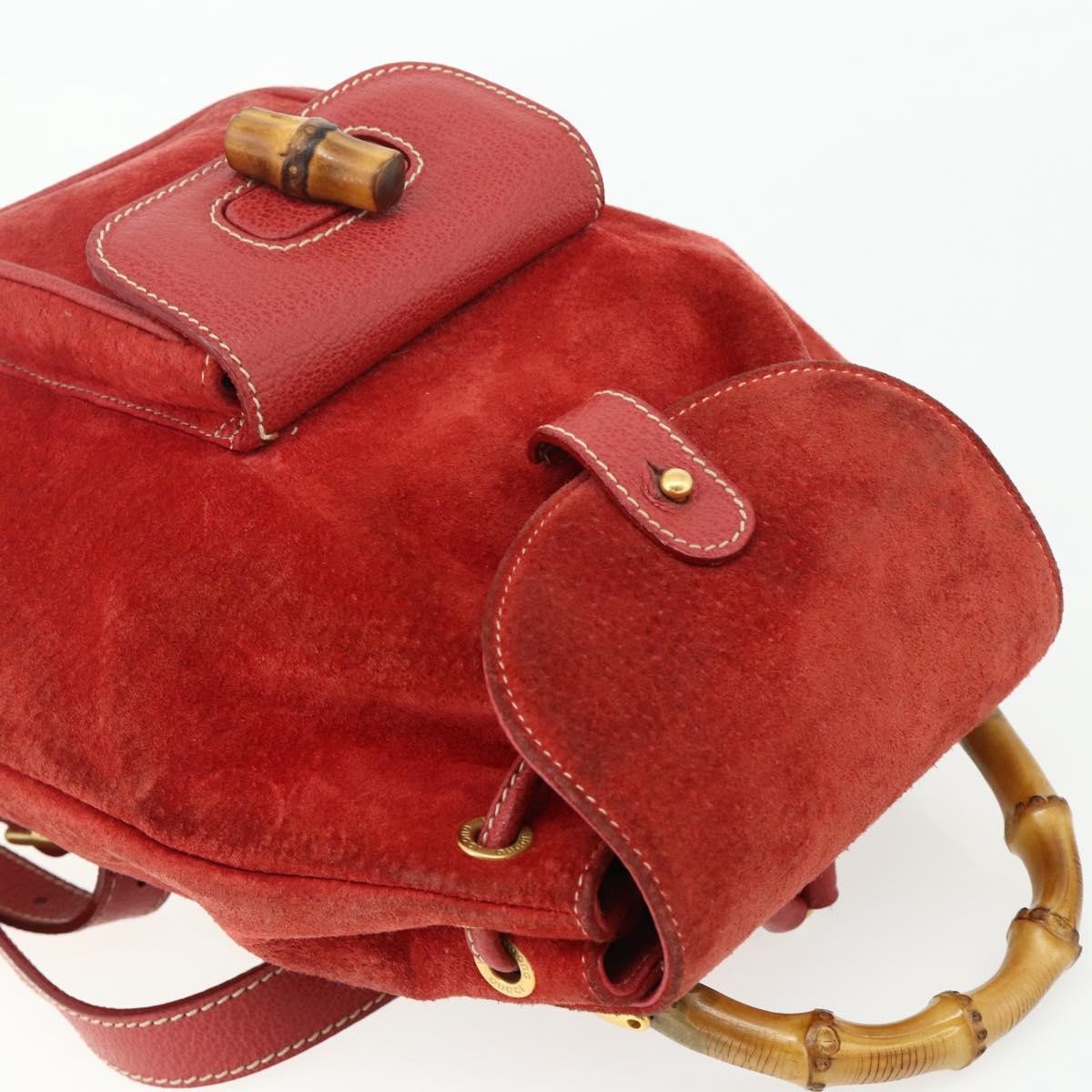 Gucci Gucci Bamboo Backpack Daim Red Suede Backpack Bag (Pre-Owned)