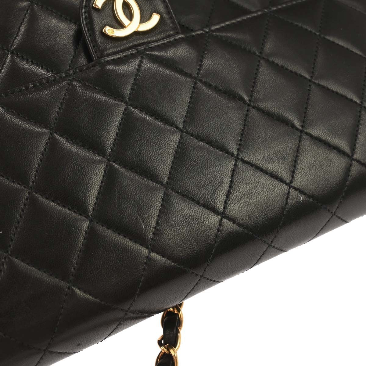 Chanel Flap Shoulder Bag Quilted Lambskin Black Leather Handbag