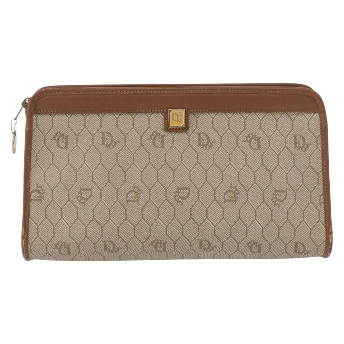 Christian Dior Vintage Honeycomb Zip Pouch Canvas And Leather Beige Canvas Clutche & Pouche Bag (Pre-Owned)