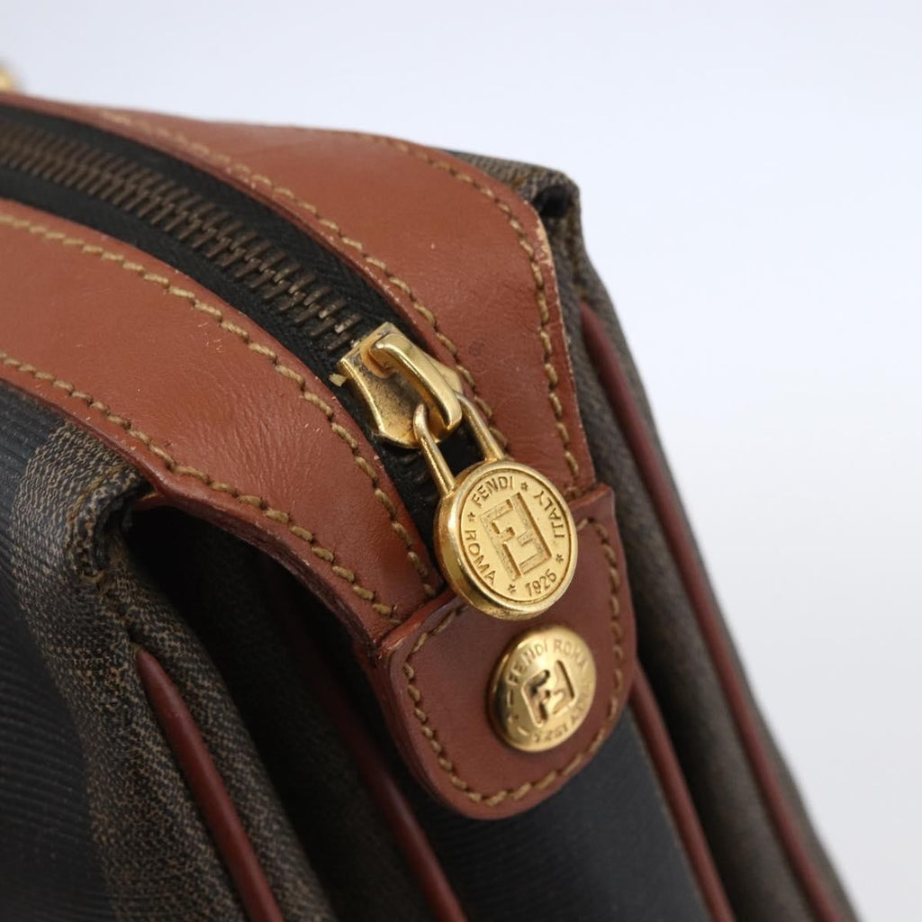 Fendi Vintage Pequin Convertible Boston Bag Coated Canvas Brown Canvas Handbag