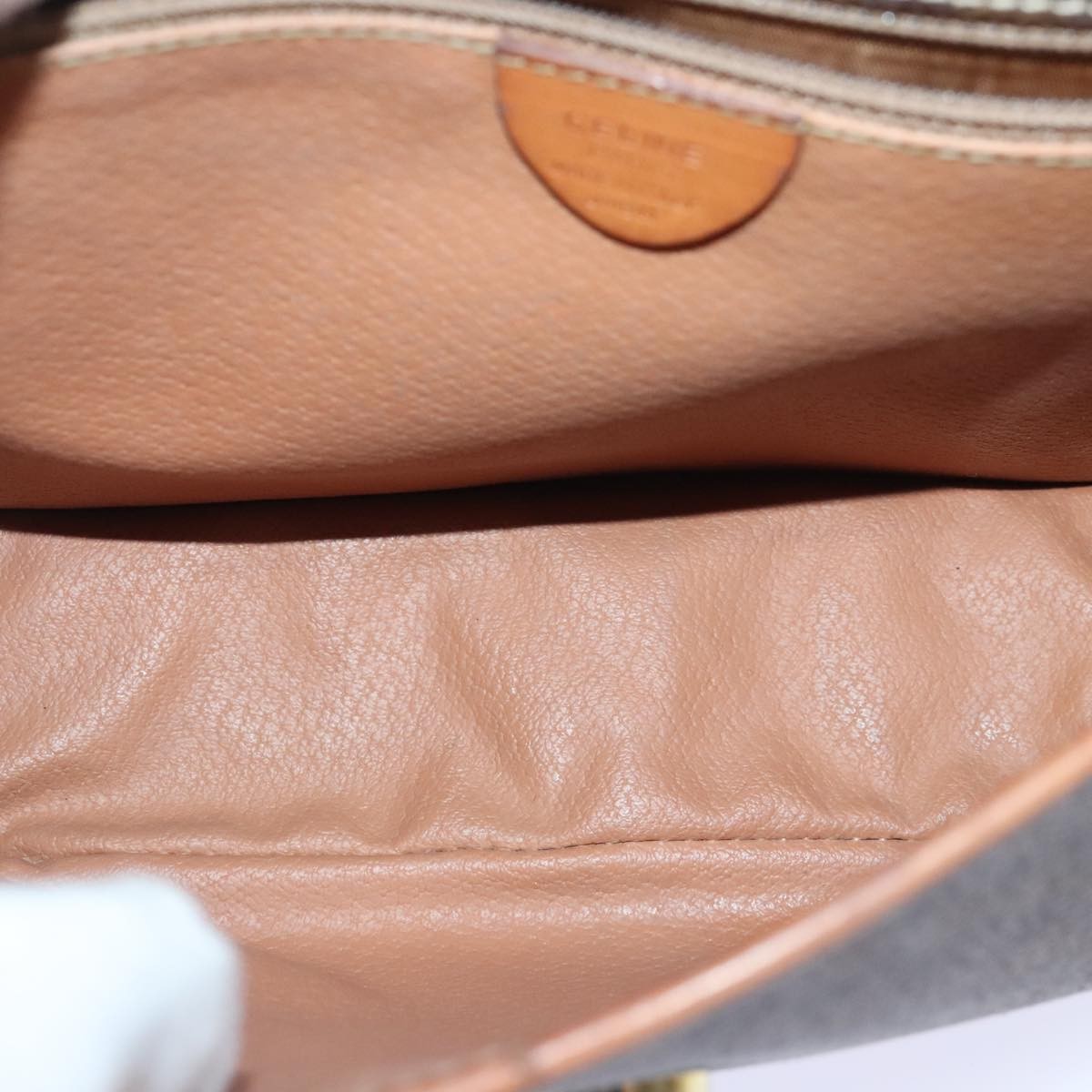 Celine Vintage Macadam Circle Logo Shoulder Bag Canvas And Leather Brown Canvas Shoulder Bag Bag
