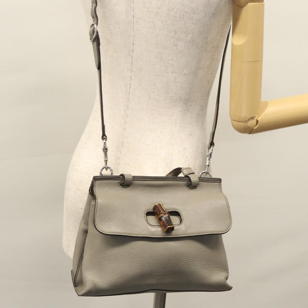 Gucci Bamboo Daily Top Handle Bag Leather Gray Leather Handbag (Pre-Owned)