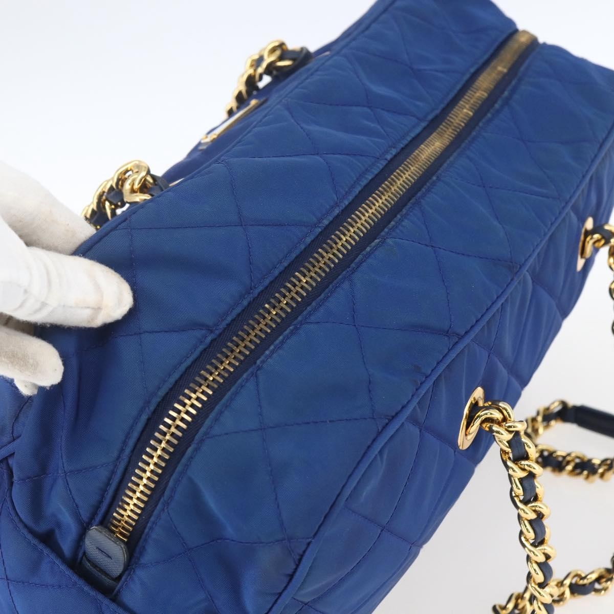 Prada Chain Shoulder Bag Quilted Tessuto Blue Nylon Shoulder Bag Bag