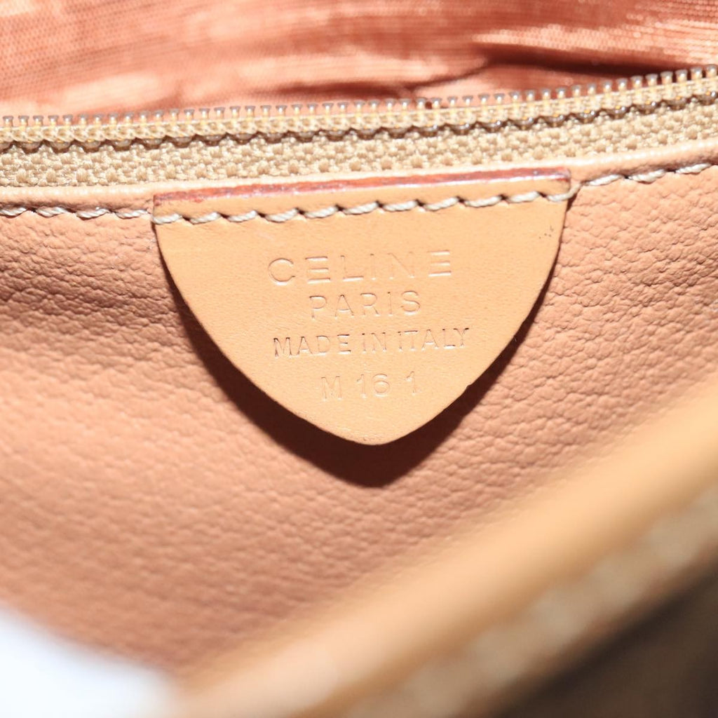 Celine Vintage Macadam Circle Logo Shoulder Bag Canvas And Leather Brown Canvas Shoulder Bag Bag