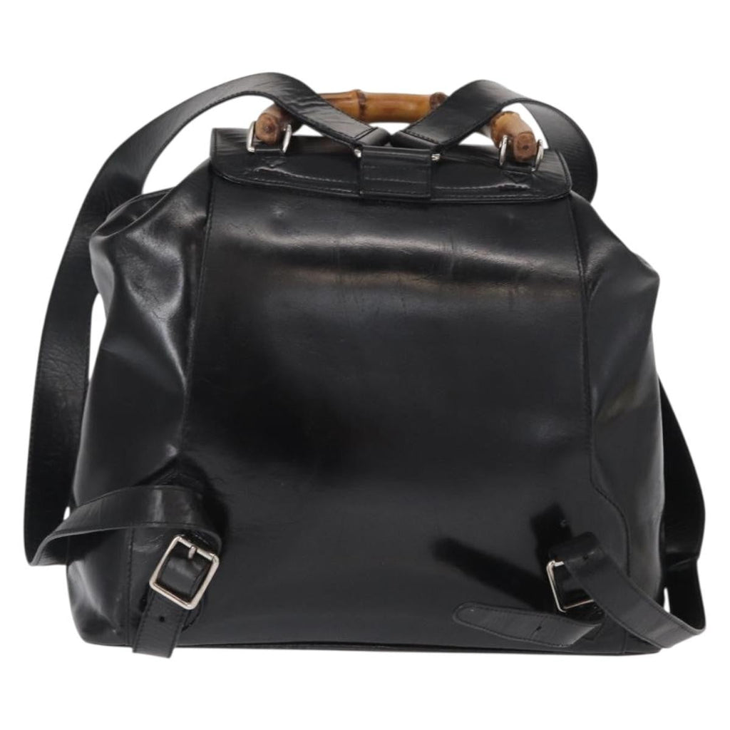 Gucci Vintage Bamboo Backpack Leather Black Leather Backpack Bag (Pre-Owned)