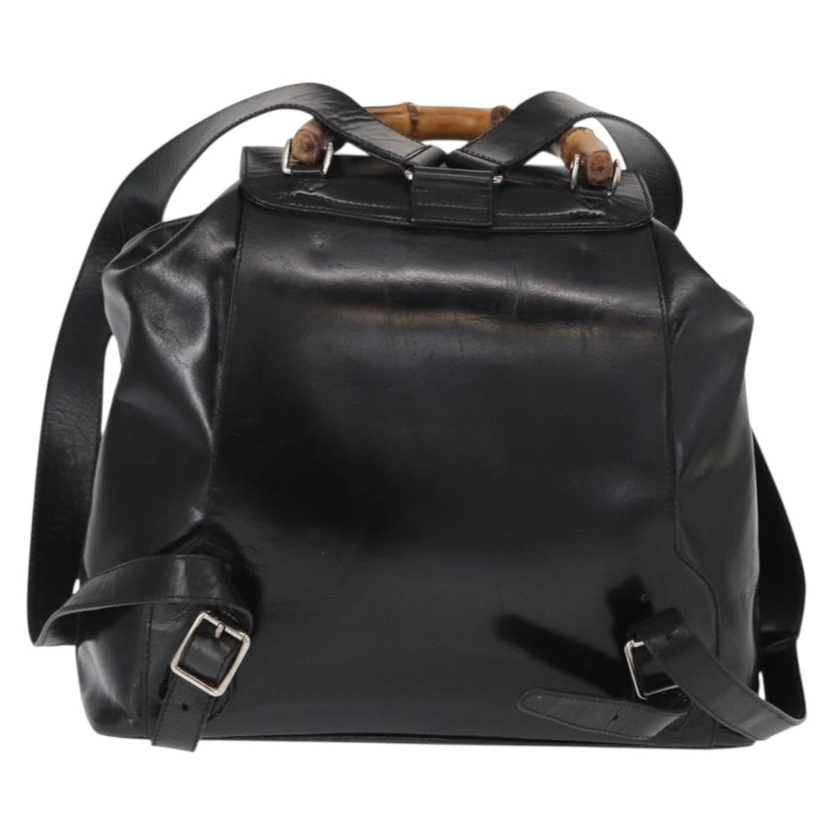Gucci Vintage Bamboo Backpack Leather Black Leather Backpack Bag (Pre-Owned)