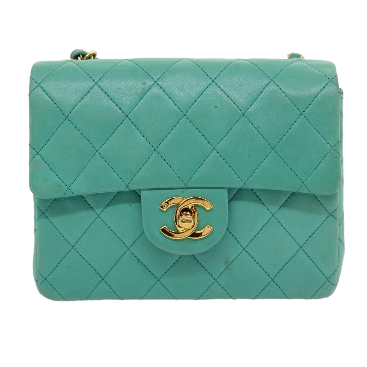 Chanel Square Classic Single Flap Bag Quilted Lambskin Blue Leather Handbag