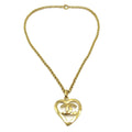 Chanel Cc Heart Pendant Necklace Metal Gold Gold_Plated Necklace Jewelry
