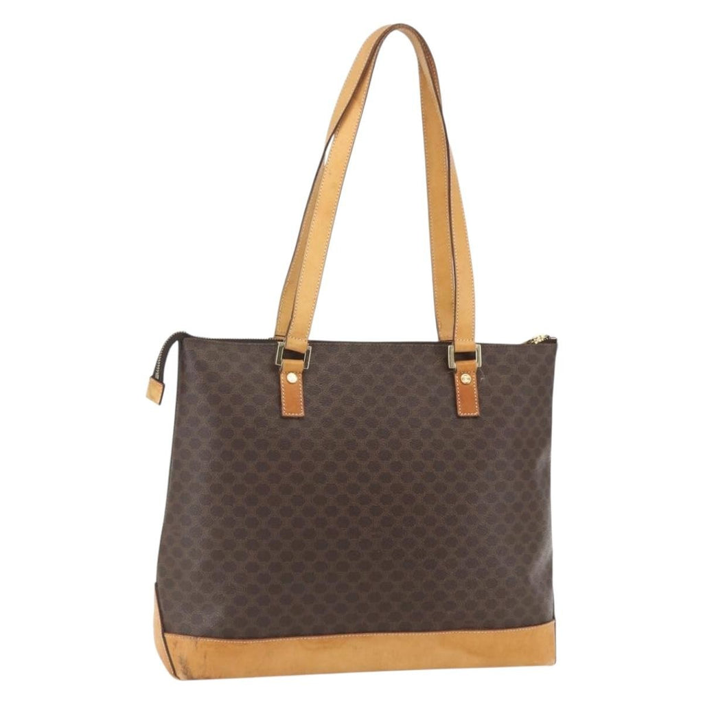 Celine Vintage Macadam Tote Bag Canvas And Leather Brown Canvas Tote Bag Bag