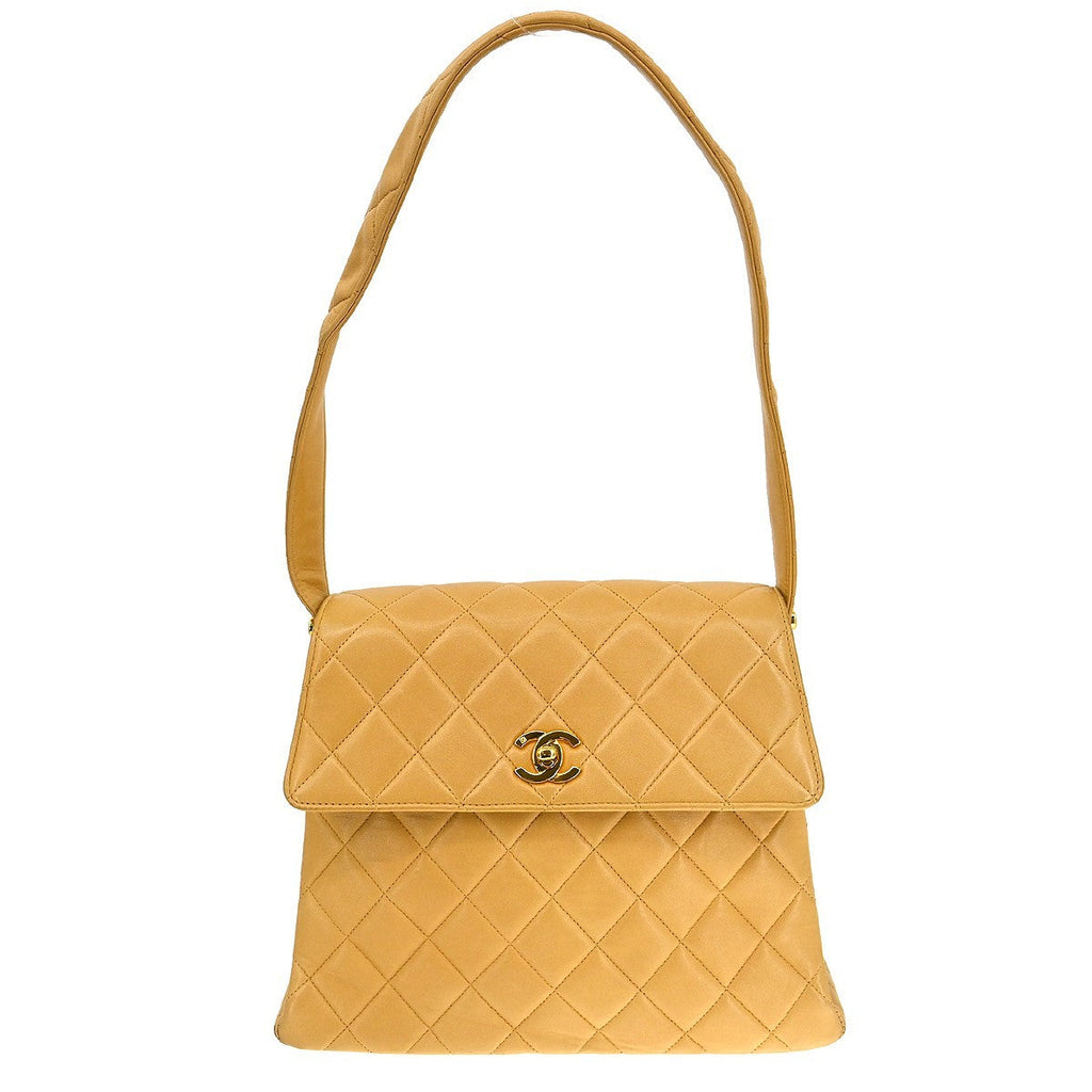 Chanel Vintage Cc Square Flap Shoulder Bag Quilted Lambskin Beige Leather Shoulder Bag Bag