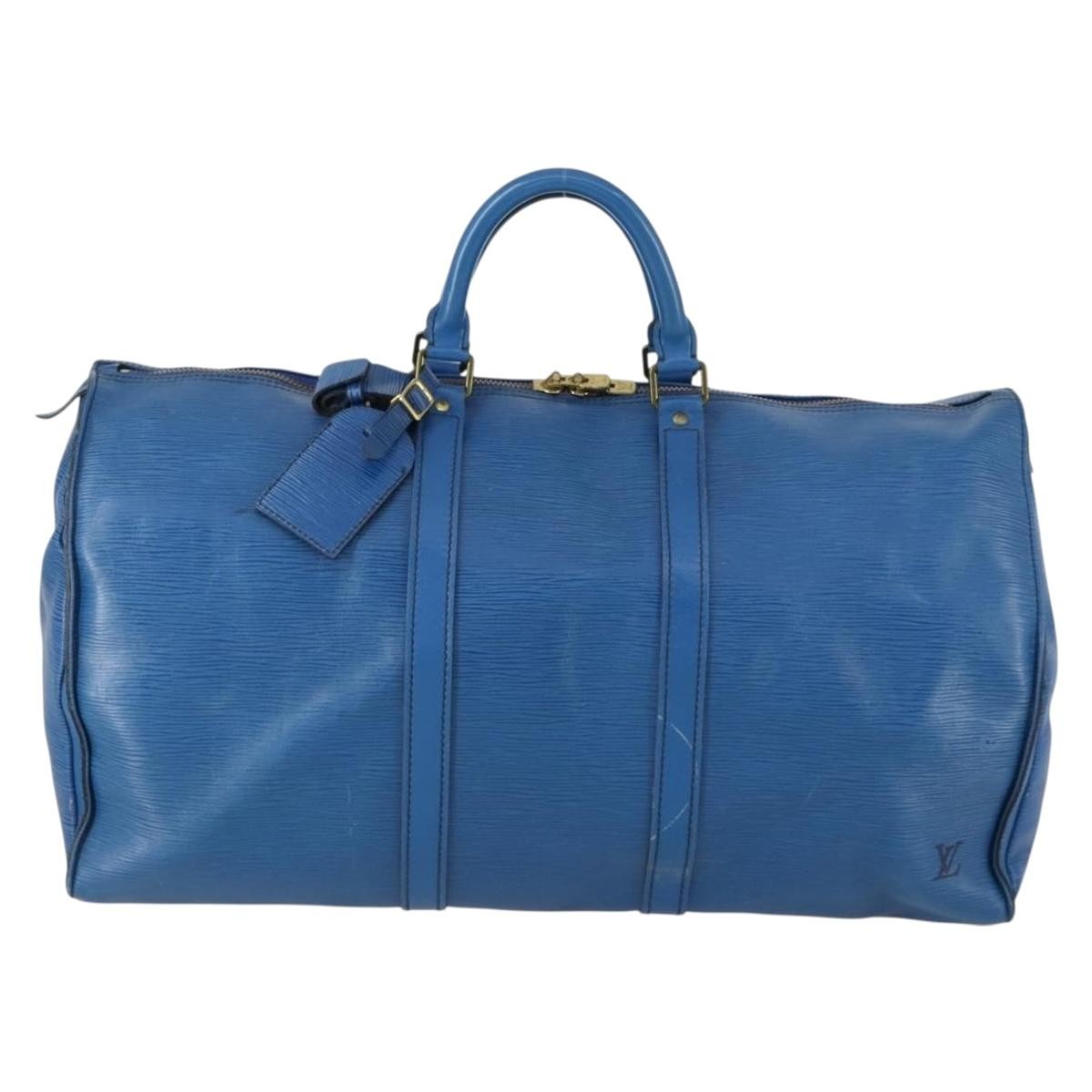 Louis Vuitton Keepall Bag Epi Leather Blue Leather Travel Bag