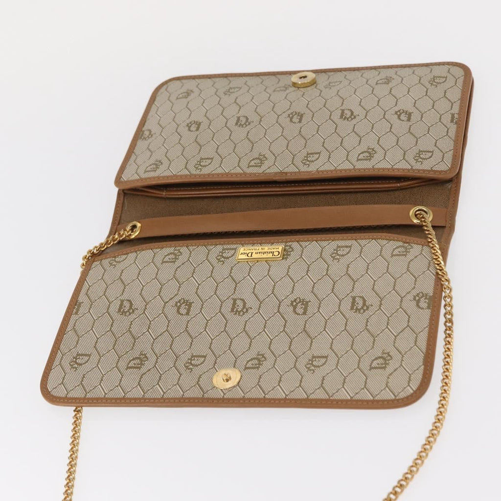 Christian Dior Vintage Honeycomb Chain Canvas Beige Canvas Shoulder Bag Bag (Pre-Owned)