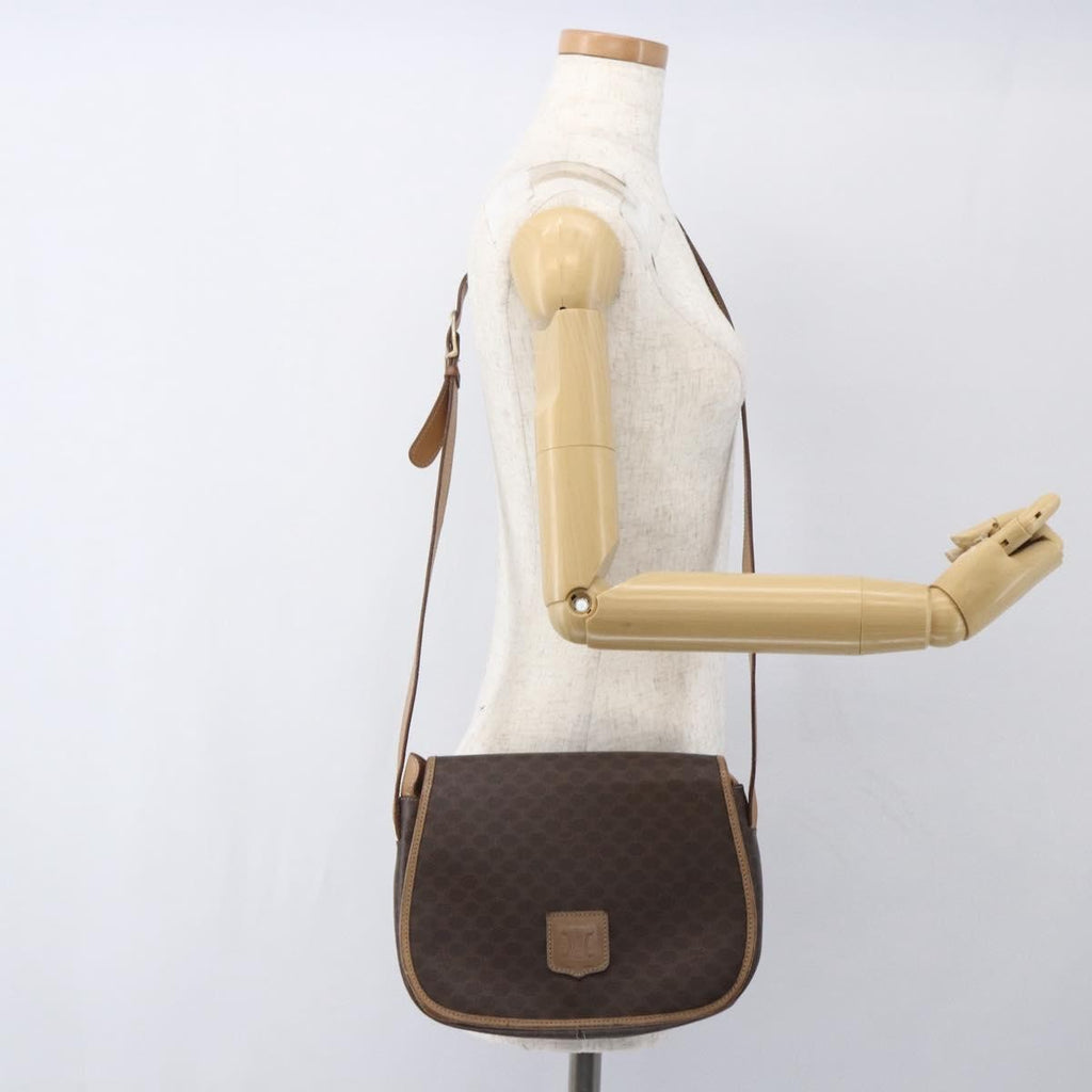 Celine Vintage Macadam Shoulder Bag Canvas And Leather Brown Canvas Shoulder Bag Bag