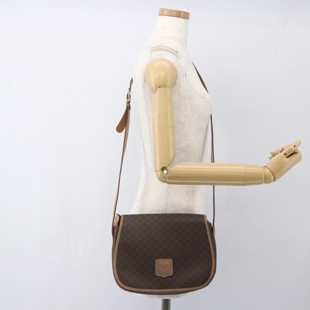 Celine Vintage Macadam Shoulder Bag Canvas And Leather Brown Canvas Shoulder Bag Bag