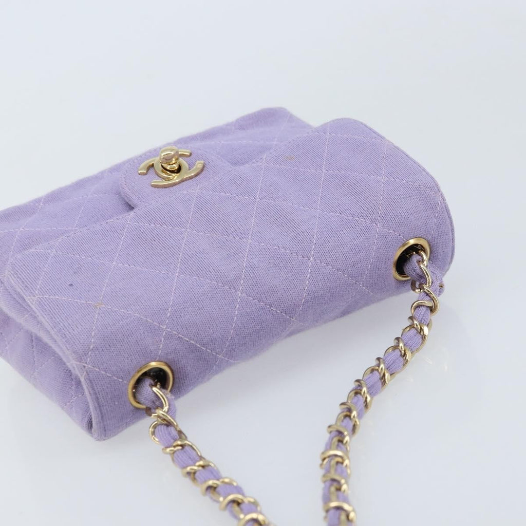 Chanel Square Classic Single Flap Bag Fabric Purple Cotton Crossbody Bag Bag