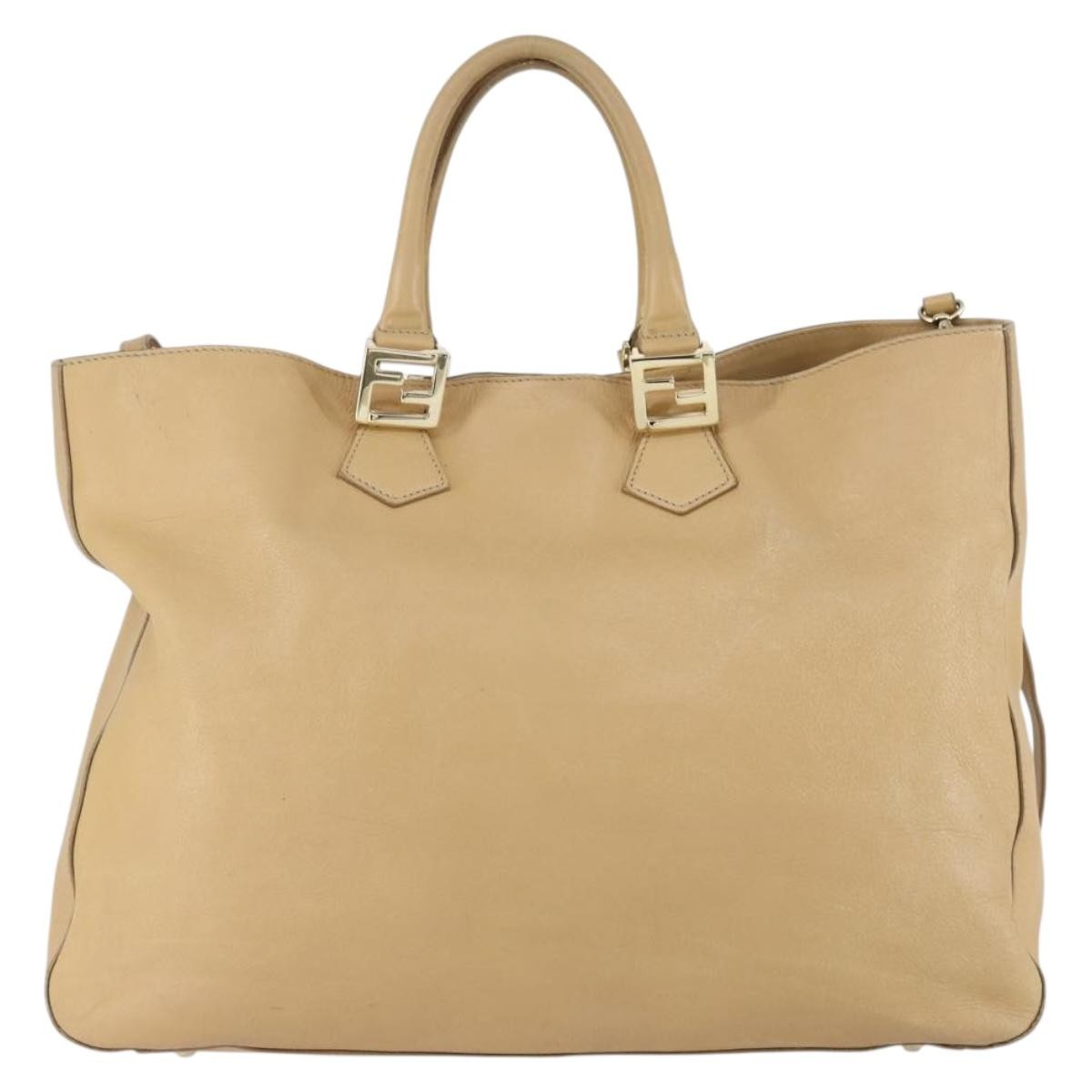 Fendi Twins Tote Leather Beige Leather Tote Bag Bag