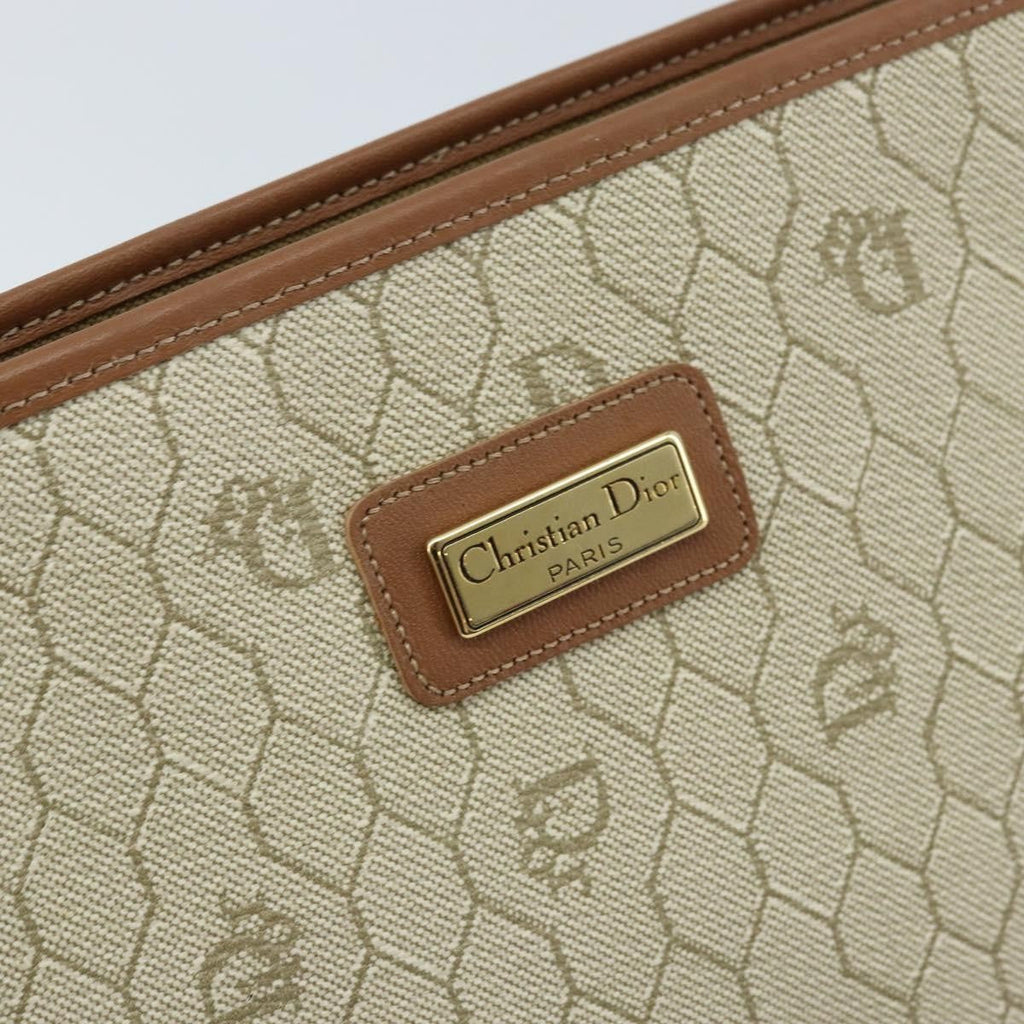 Christian Dior Vintage Honeycomb Zip Pouch Canvas And Leather Beige Canvas Clutche & Pouche Bag (Pre-Owned)