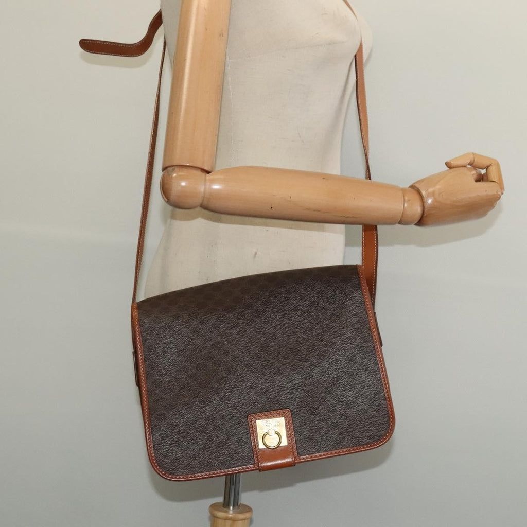Celine Macadam Shoulder Bag Pvc Leather Brown Canvas Bag