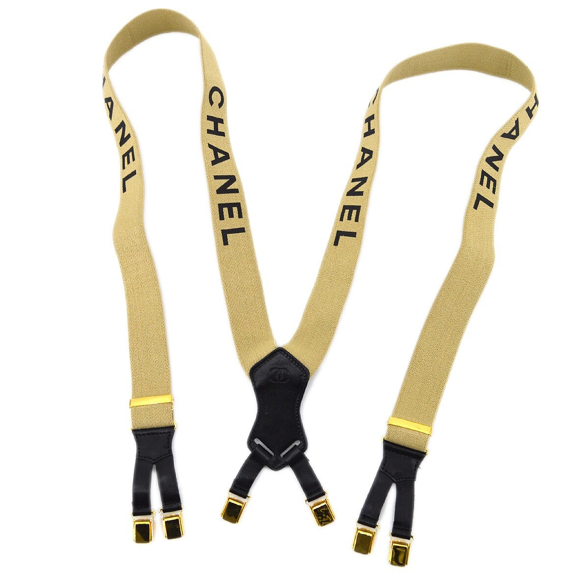 Chanel Logo Suspenders Canvas Beige Canvas Belts Accessory