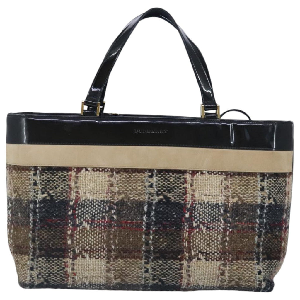 Burberry Nova Check Handbag Wool Beige Wool Handbag