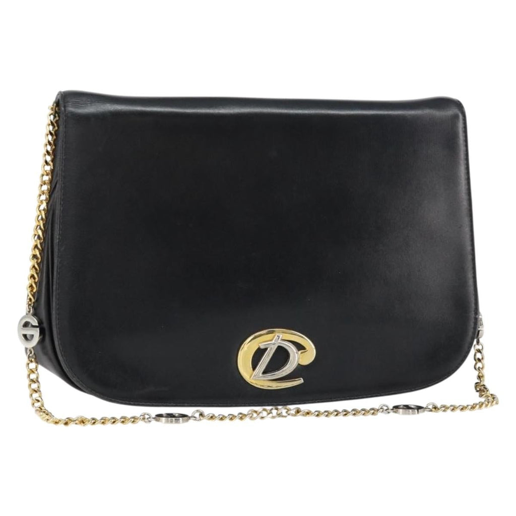 Christian Dior Vintage Chain Flap Shoulder Bag Leather Black Leather Shoulder Bag Bag (Pre-Owned)