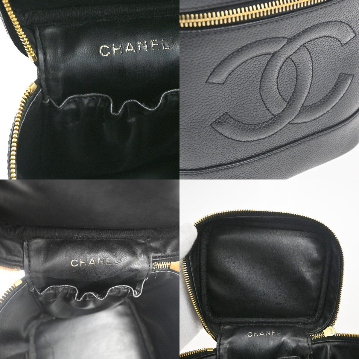 Chanel Vintage Timeless Cosmetic Case Caviar Black Leather Handbag