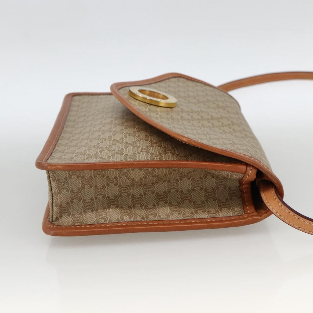Celine Vintage Macadam Circle Logo Shoulder Bag Canvas And Leather Beige Canvas Shoulder Bag Bag
