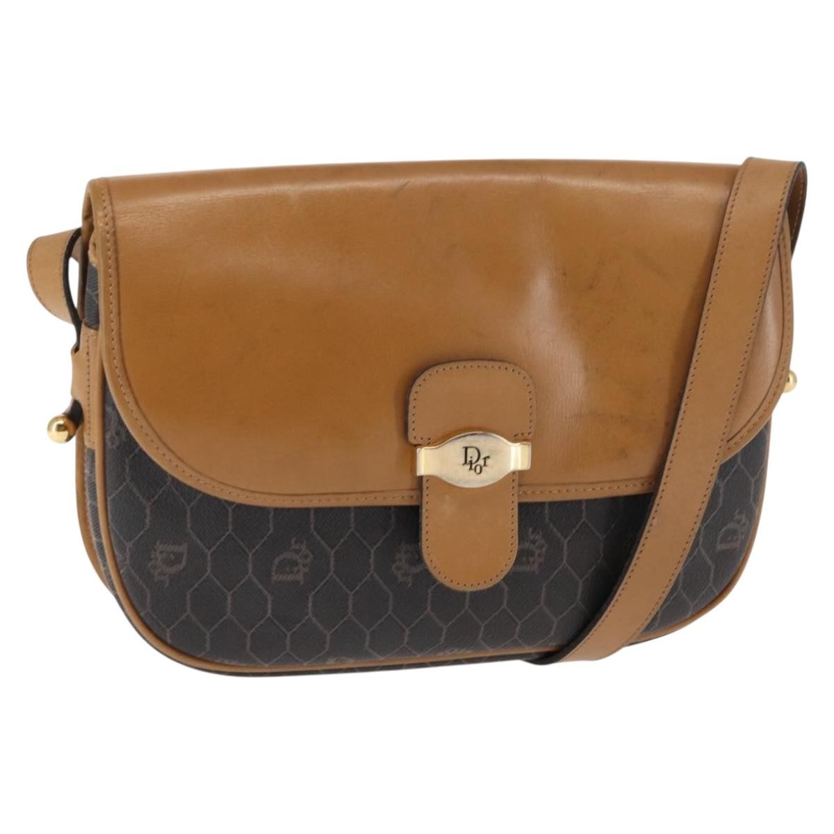 Christian Dior Vintage Honeycomb Shoulder Bag Canvas And Leather Brown Canvas Shoulder Bag Bag (Pre-Owned)