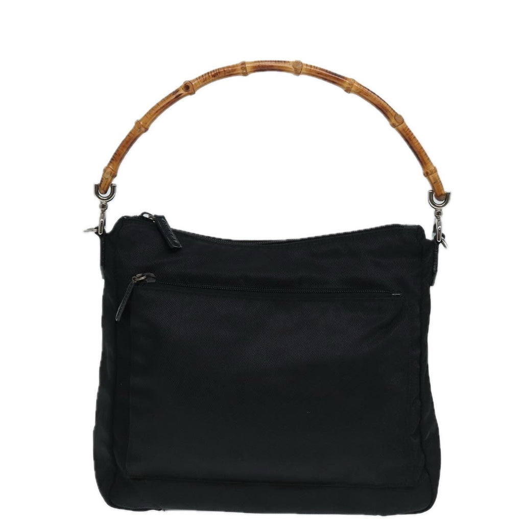 Gucci Vintage Bamboo Handle Bag Nylon Black Nylon Handbag (Pre-Owned)