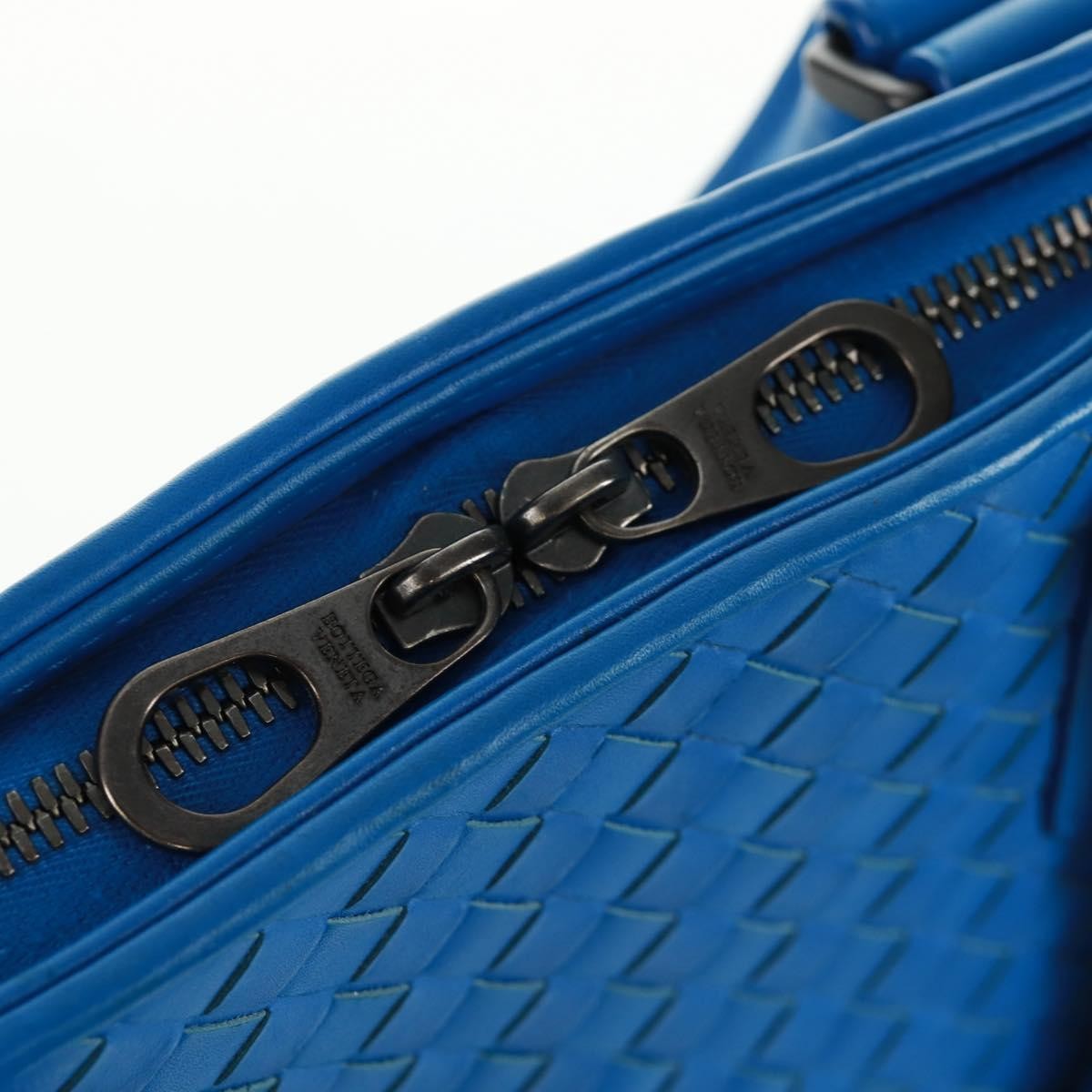 Bottega Veneta Top Zip Briefcase Intrecciato Nappa Blue Leather Briefcase Bag