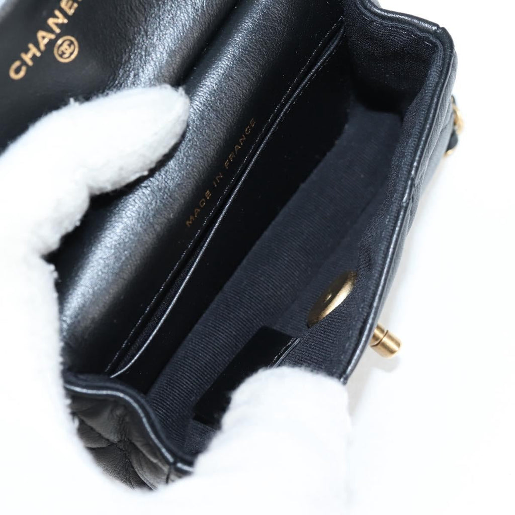 Chanel Lady Handle Flap Card Holder On Chain Quilted Calfskin Black Leather Bag