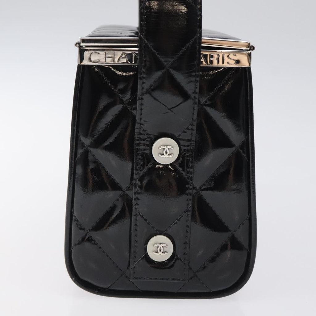Chanel Vintage Metal Box Bag Quilted Patent Black Patent_Leather Handbag