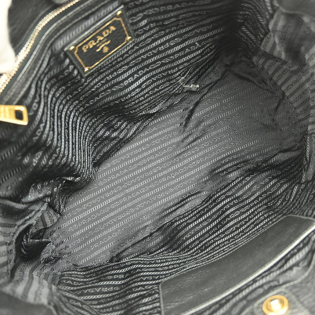 Prada Front Zip Tote Vitello Daino Black Leather Handbag