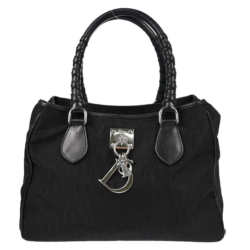 Christian Dior Lovely Tote Diorissimo Canvas Black Canvas Tote Bag Bag (Pre-Owned)