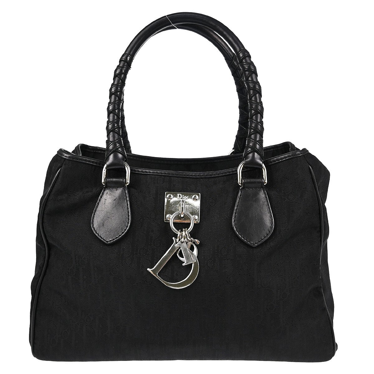 Christian Dior Lovely Tote Diorissimo Canvas Black Canvas Tote Bag Bag (Pre-Owned)