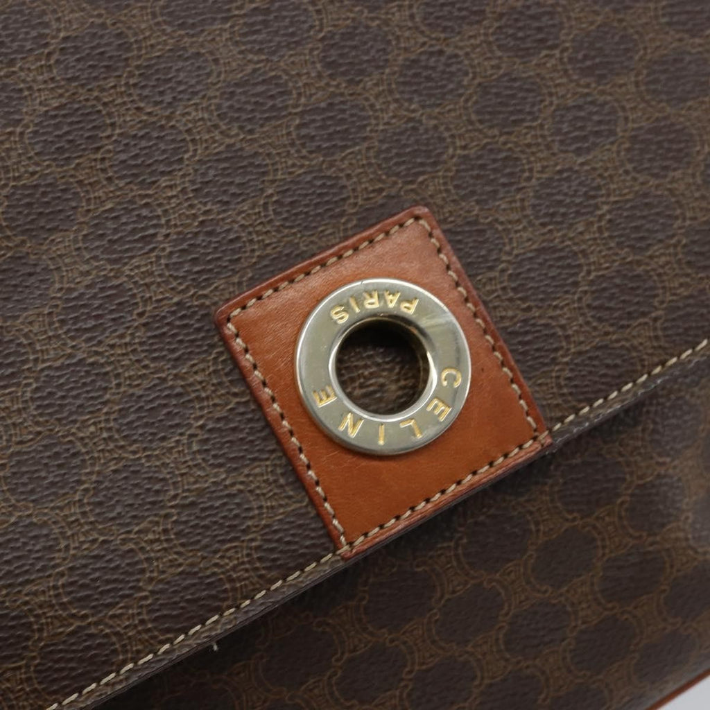 Celine Vintage Macadam Circle Logo Shoulder Bag Canvas And Leather Brown Canvas Shoulder Bag Bag