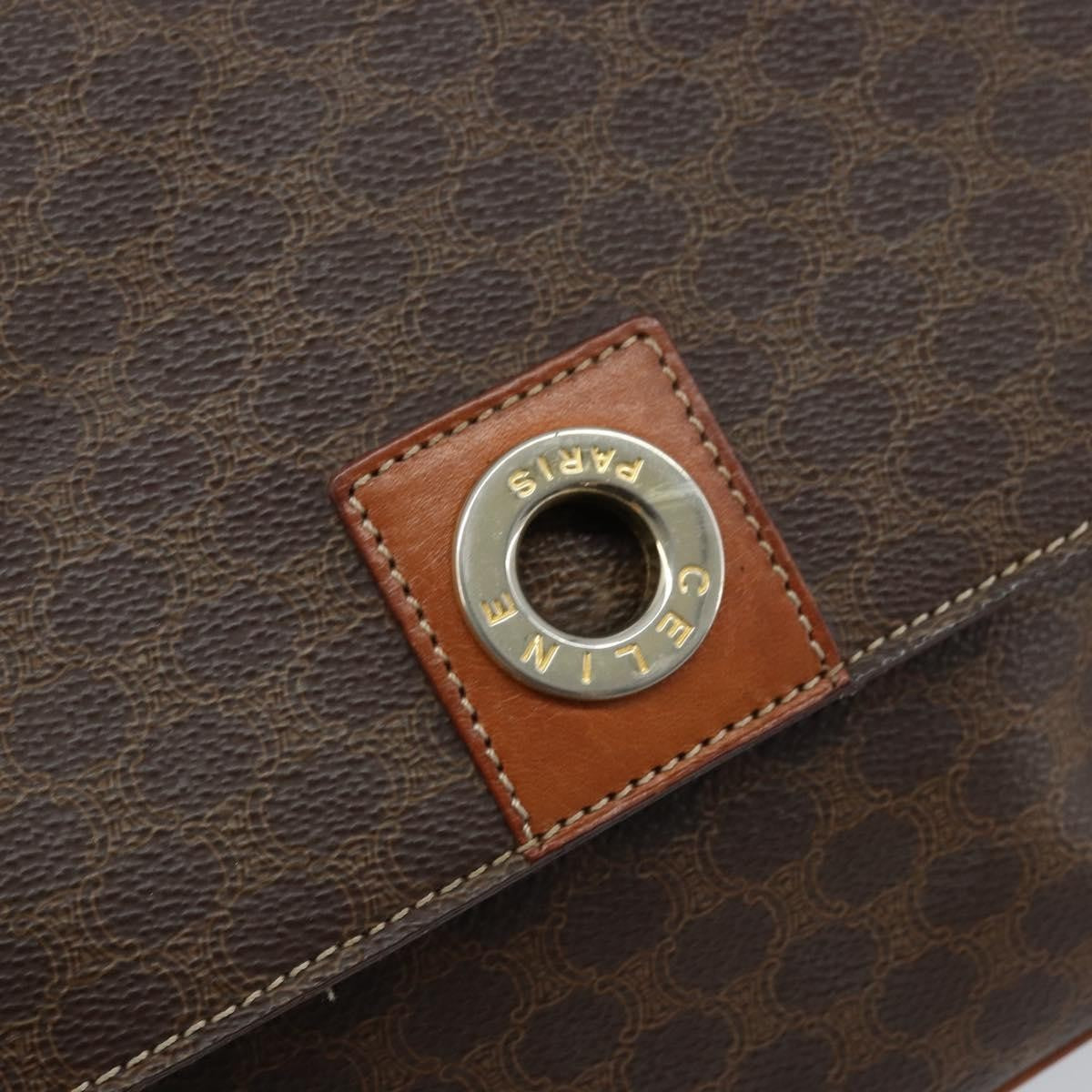 Celine Vintage Macadam Circle Logo Shoulder Bag Canvas And Leather Brown Canvas Shoulder Bag Bag