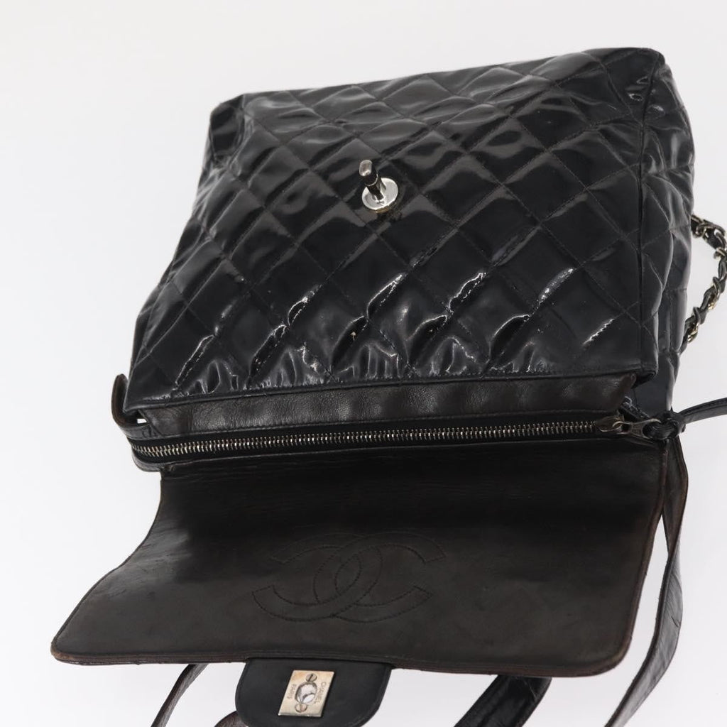 Chanel Vintage Square Flap Backpack Enamel Black Patent_Leather Backpack Bag