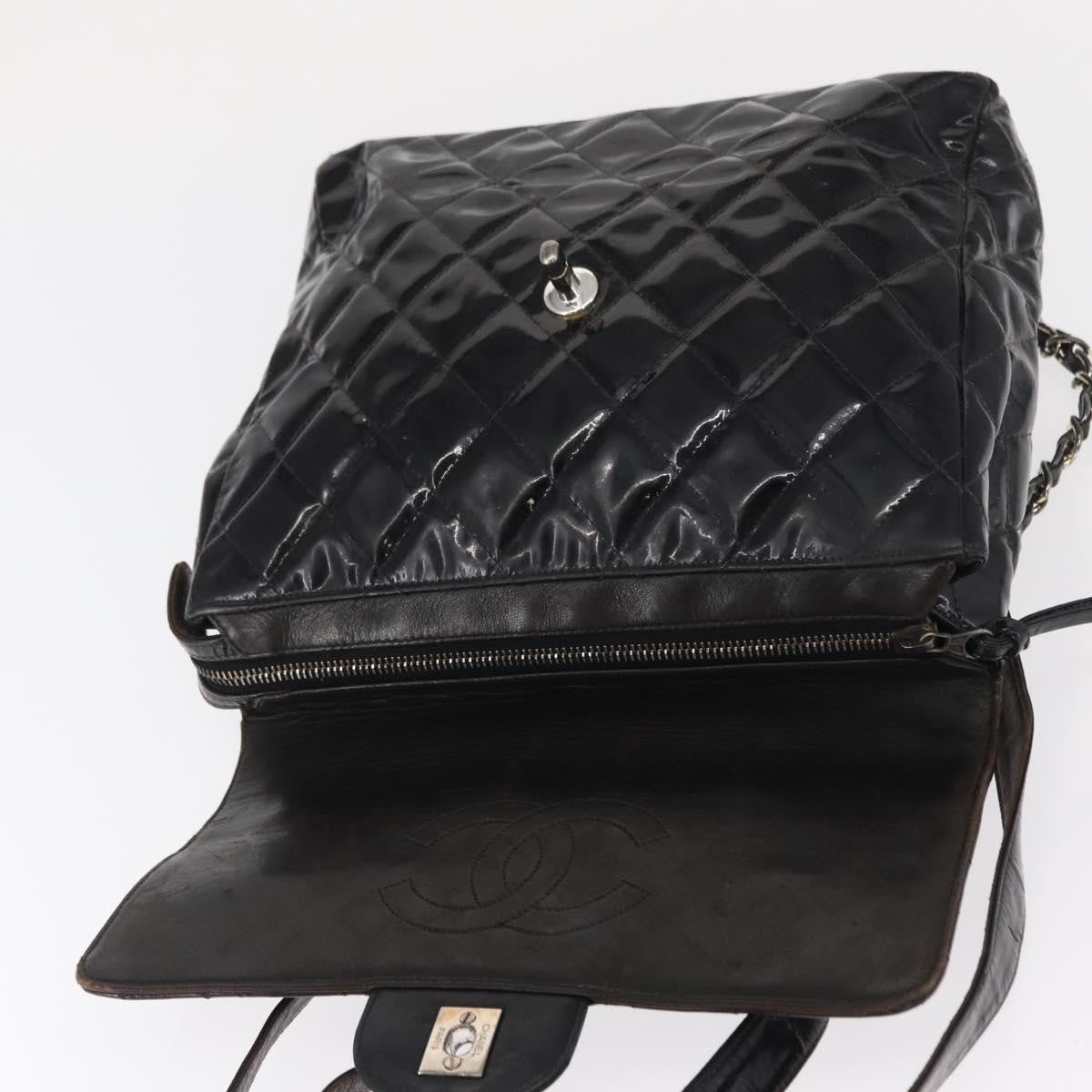 Chanel Vintage Square Flap Backpack Enamel Black Patent_Leather Backpack Bag