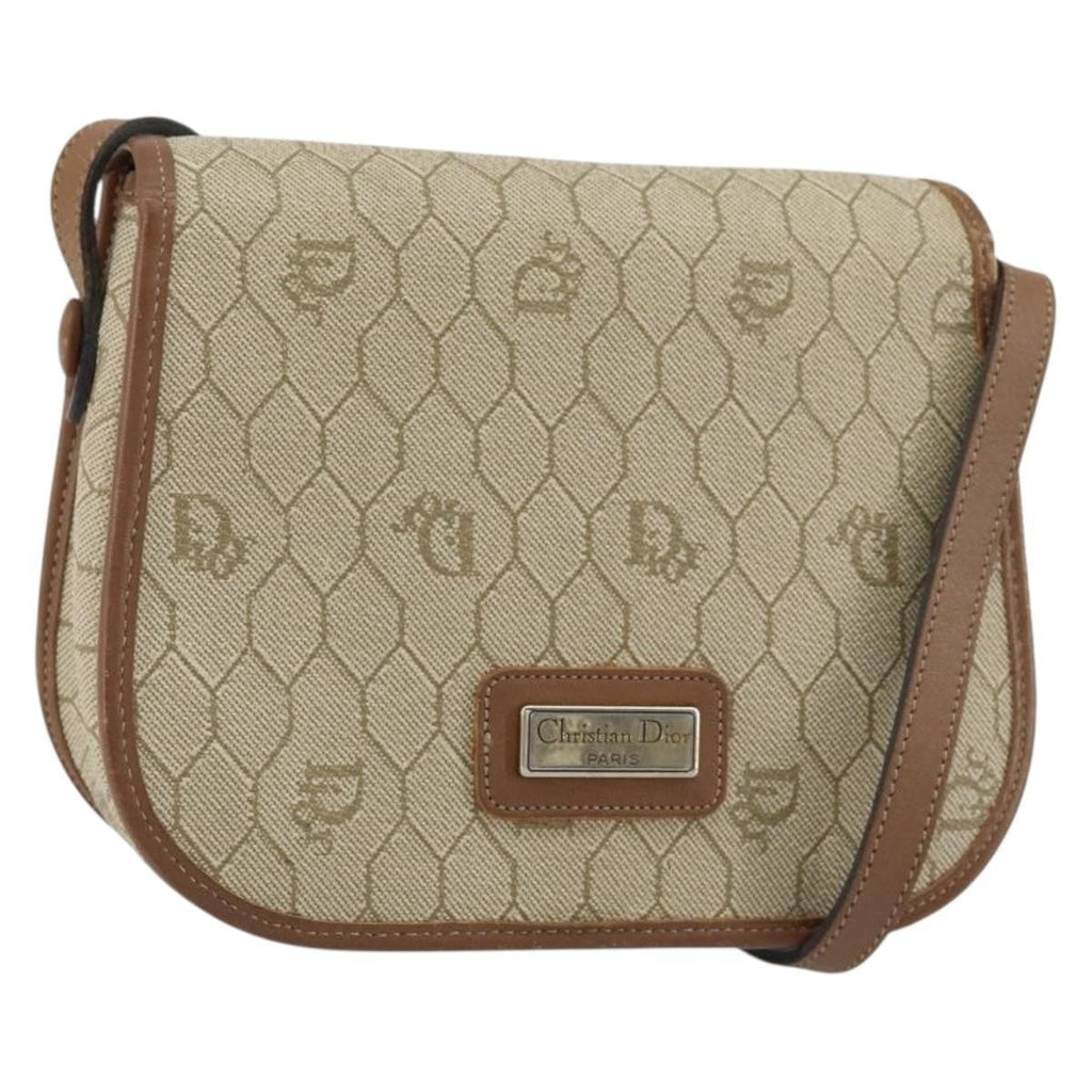 Christian Dior Vintage Honeycomb Flap Crossbody Bag Coated Canvas Beige Canvas Shoulder Bag Bag (Pre-Owned)