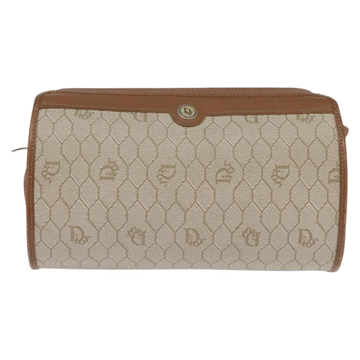 Christian Dior Vintage Honeycomb Shoulder Bag Canvas And Leather Beige Canvas Bag (Pre-Owned)