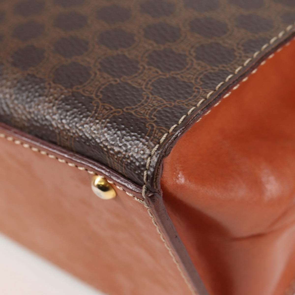 Celine Vintage Convertible Top Handle Bag Macadam Coated Canvas Brown Canvas Bag