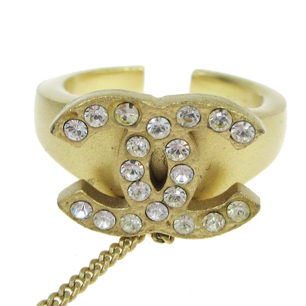 Chanel Logo Cuff With Cc Ring Metal With Crystal Gold Gold Bracelet Jewelry