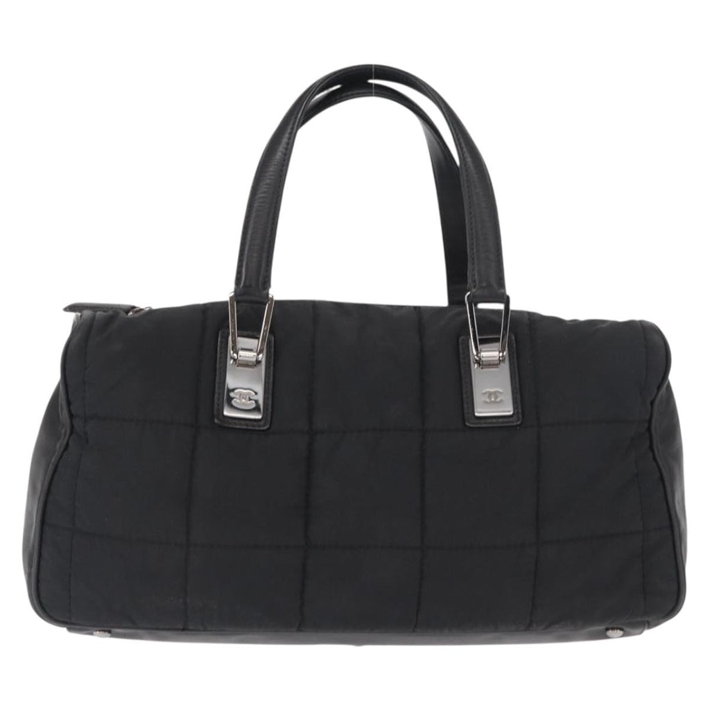 Chanel Square Stitch Boston Bag Quilted Nylon Black Nylon Travel Bag Bag