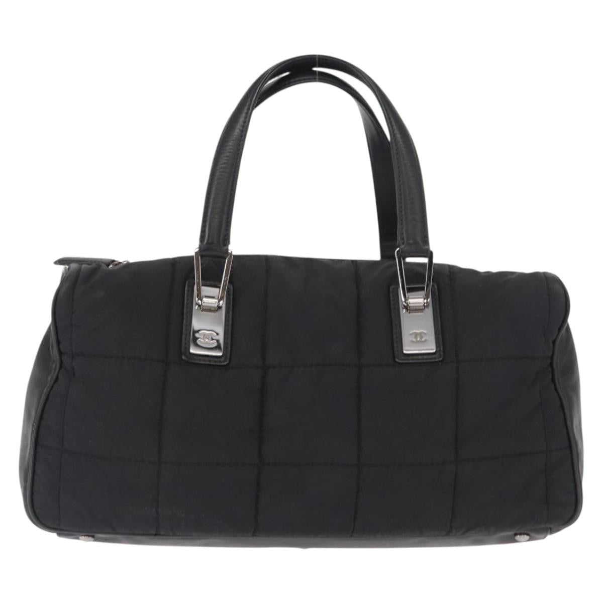 Chanel Square Stitch Boston Bag Quilted Nylon Black Nylon Travel Bag Bag