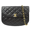 Chanel Vintage Round Flap Bag Quilted Lambskin Black Leather Shoulder Bag Bag