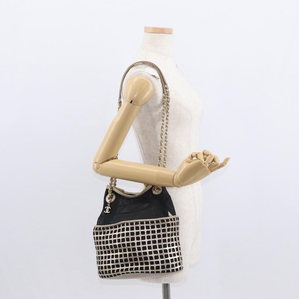 Chanel Chain Bucket Bag Mesh And Leather Black Leather Shoulder Bag Bag