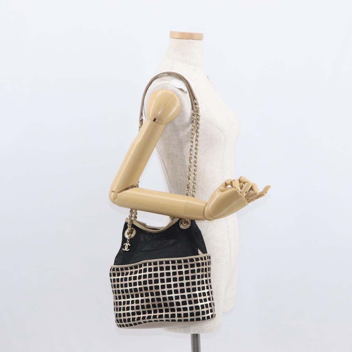 Chanel Chain Bucket Bag Mesh And Leather Black Leather Shoulder Bag Bag