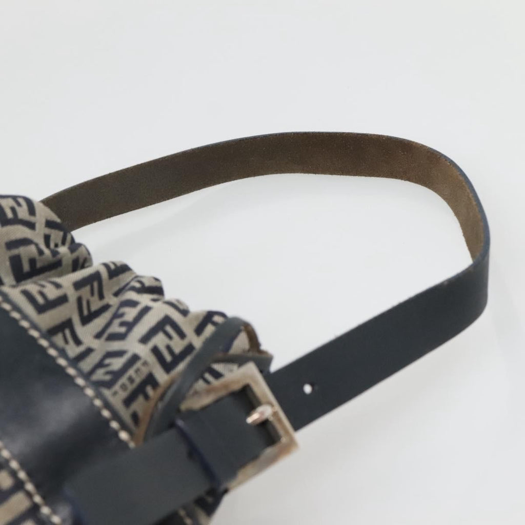 Fendi Ff Logo Mon Tresor Bucket Bag Printed Shearling With Leather Navy Canvas Shoulder Bag Bag